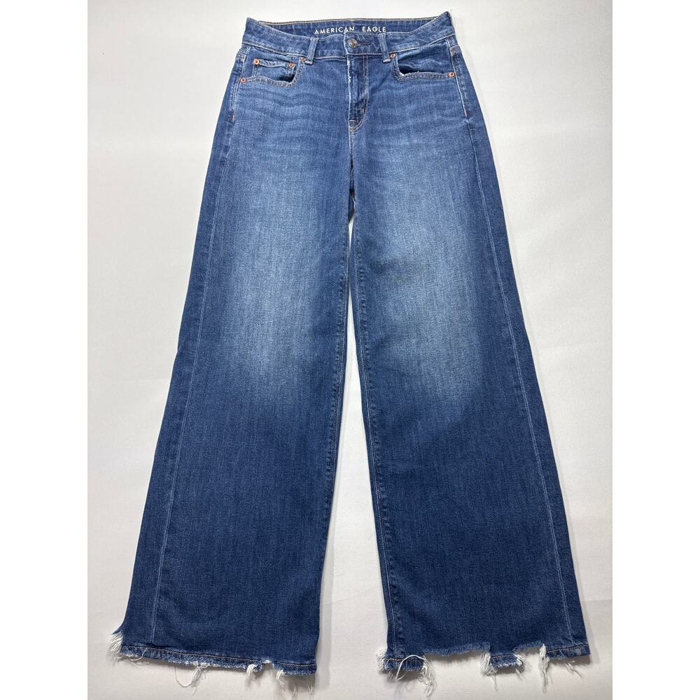 American Eagle Women's Low-Rise Baggy Wide Leg Blue Jeans - 00 Short (26x28.5)
